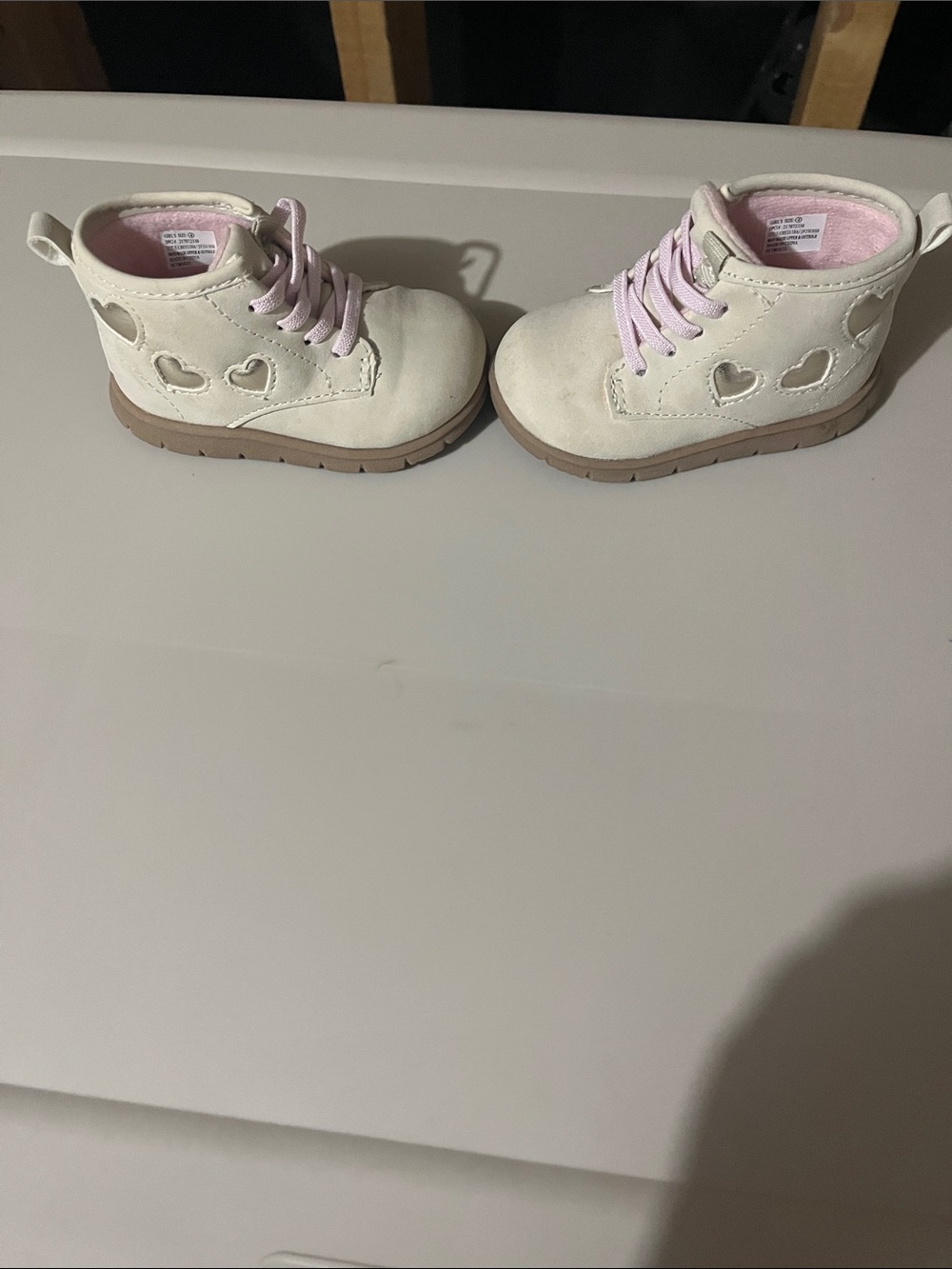 Carter's Cream Lace-Up Heart Accent Boots with Pink Lining